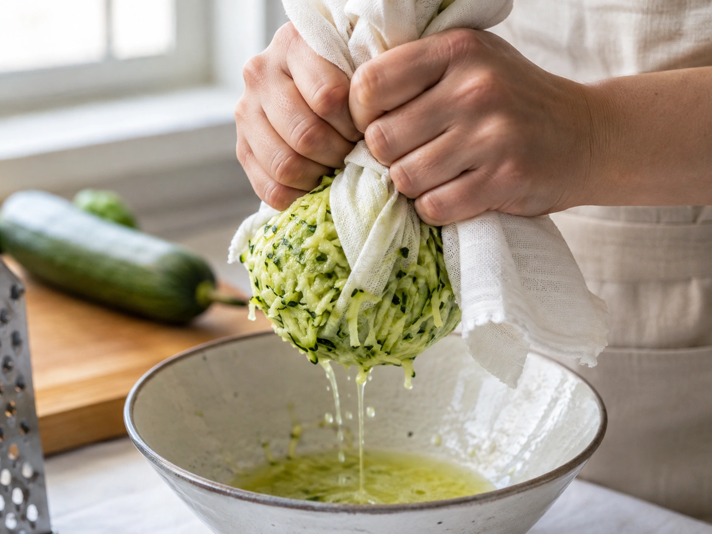 Squeezing water out of salted zucchini